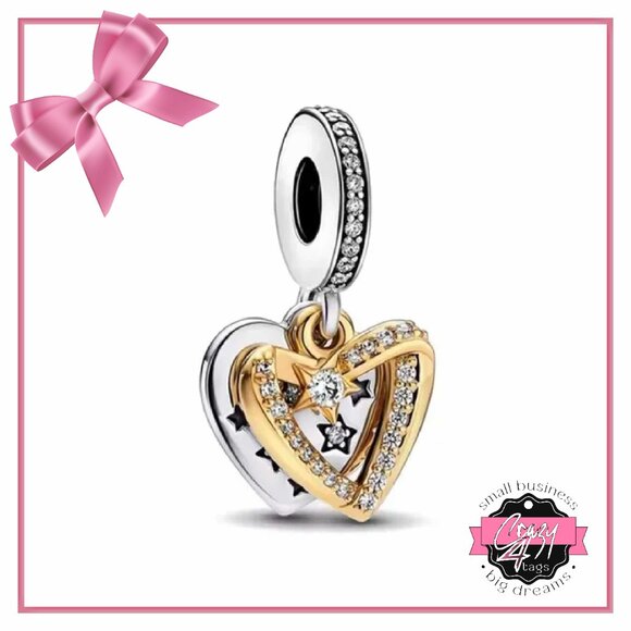 Shooting Star Hearts Double Dangle Charm - Picture 1 of 13